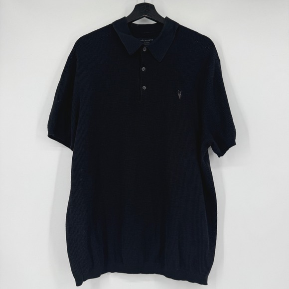 AllSaints Other - AllSaints Aubrey SS Polo Shirt Mens XXL Black Cotton Knit M020KA